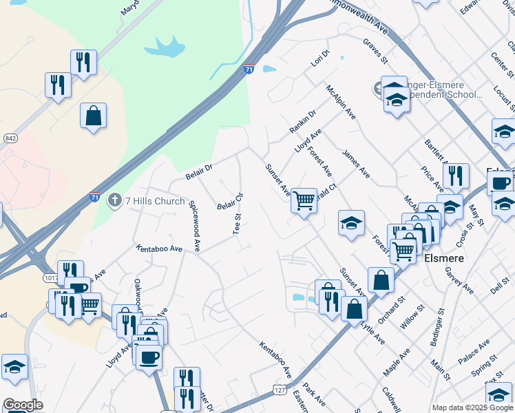 map of restaurants, bars, coffee shops, grocery stores, and more near 4255 Lafayette Court in Florence