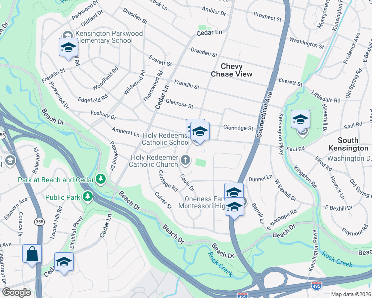 map of restaurants, bars, coffee shops, grocery stores, and more near 9710 Summit Avenue in Kensington
