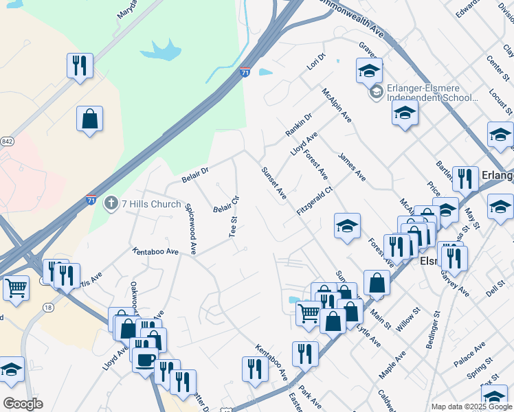map of restaurants, bars, coffee shops, grocery stores, and more near 4255 Lafayette Court in Florence