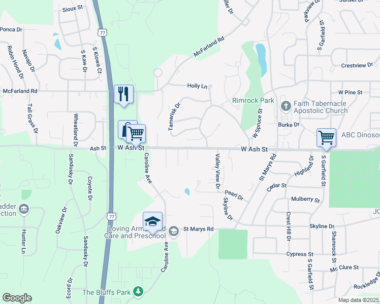 map of restaurants, bars, coffee shops, grocery stores, and more near 1521 West Ash Street in Junction City