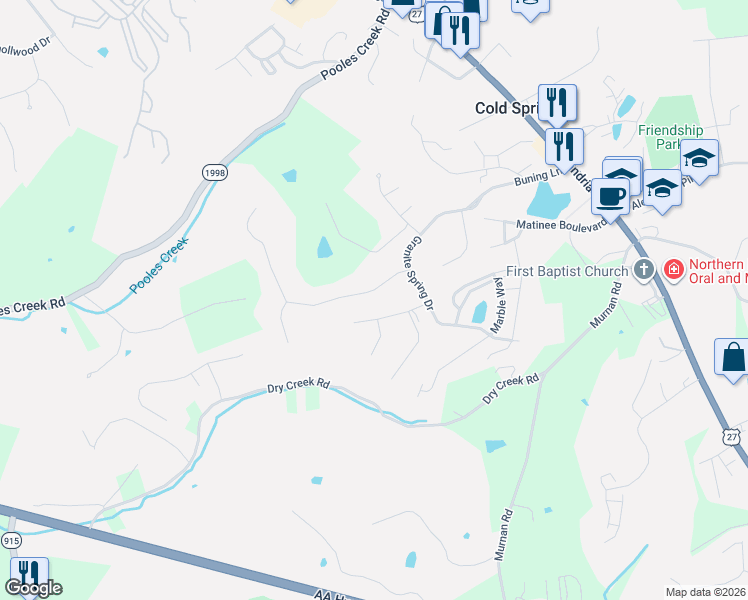 map of restaurants, bars, coffee shops, grocery stores, and more near 668 Silver Ledge Drive in Newport
