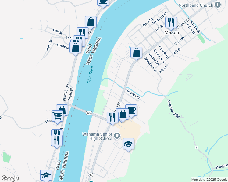 map of restaurants, bars, coffee shops, grocery stores, and more near 90 Taylor Lane in Mason