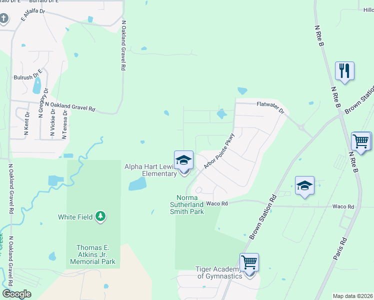 map of restaurants, bars, coffee shops, grocery stores, and more near 5801 Arbor Pointe Parkway in Columbia