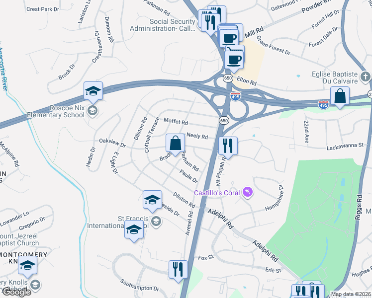 map of restaurants, bars, coffee shops, grocery stores, and more near 101 Independence Avenue Southeast in Washington
