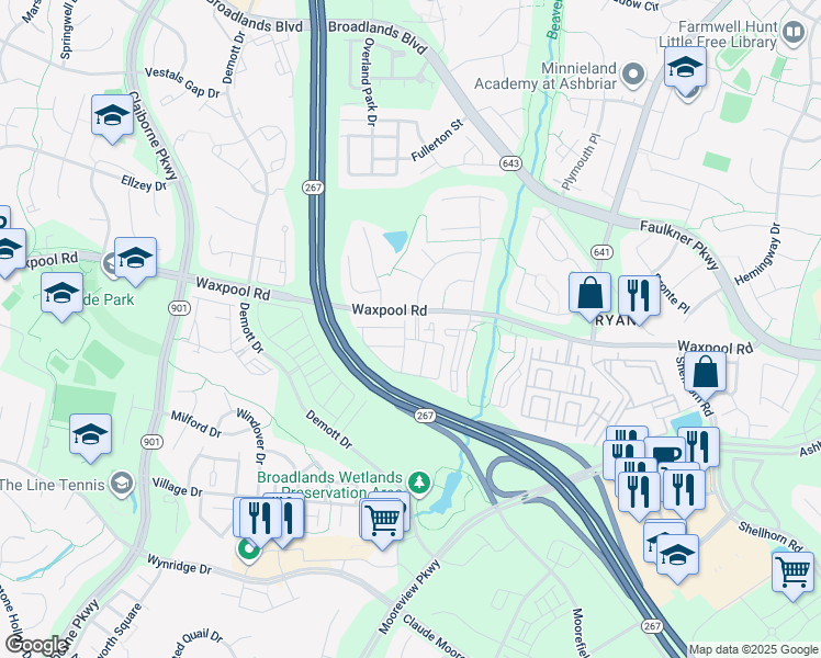 map of restaurants, bars, coffee shops, grocery stores, and more near 21729 Pagoda Terrace in Ashburn