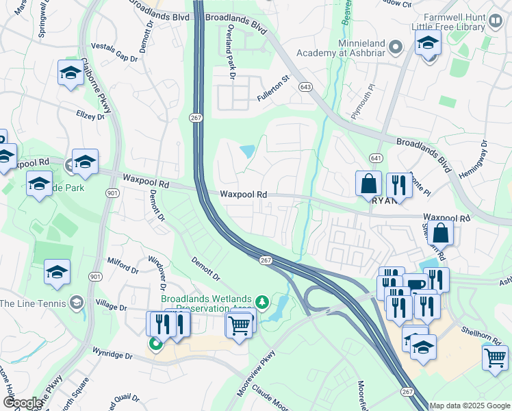 map of restaurants, bars, coffee shops, grocery stores, and more near 21729 Pagoda Terrace in Ashburn