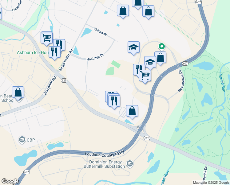 map of restaurants, bars, coffee shops, grocery stores, and more near 44675 Cape Court in Ashburn