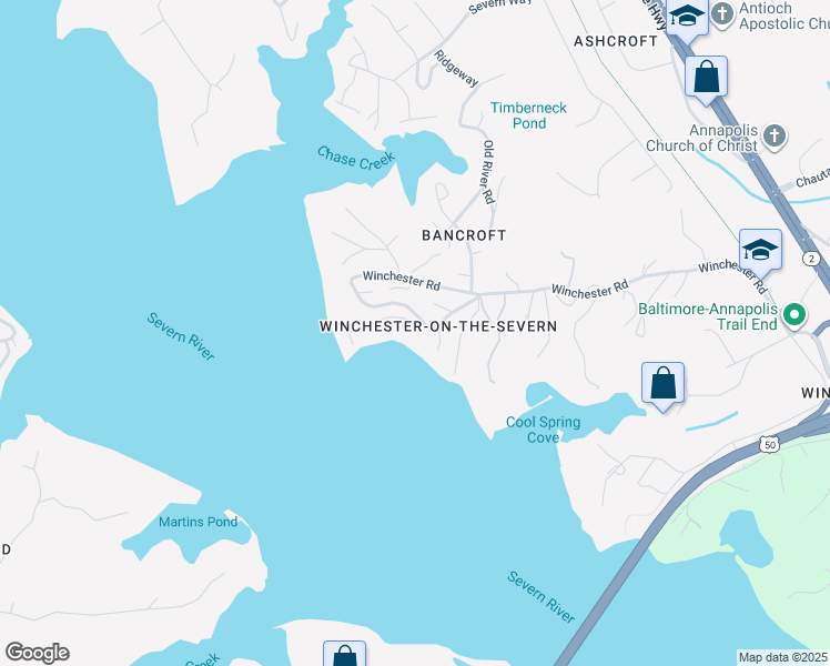 map of restaurants, bars, coffee shops, grocery stores, and more near 209 Winchester Beach Drive in Annapolis