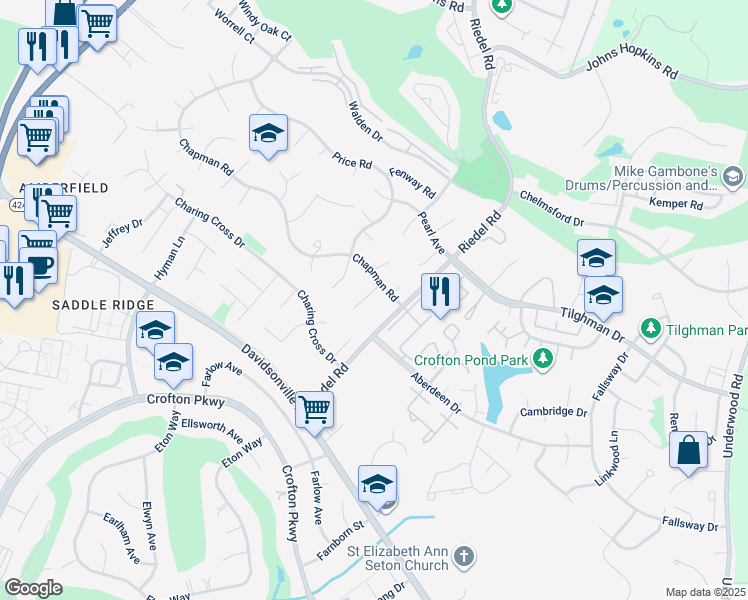 map of restaurants, bars, coffee shops, grocery stores, and more near 2805 Brite Court in Crofton