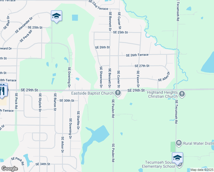 map of restaurants, bars, coffee shops, grocery stores, and more near 4191-4279 SE 29th St in Topeka