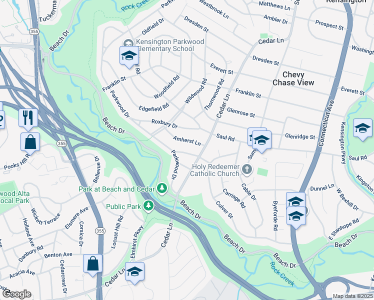 map of restaurants, bars, coffee shops, grocery stores, and more near 4507 Delmont Lane in Bethesda
