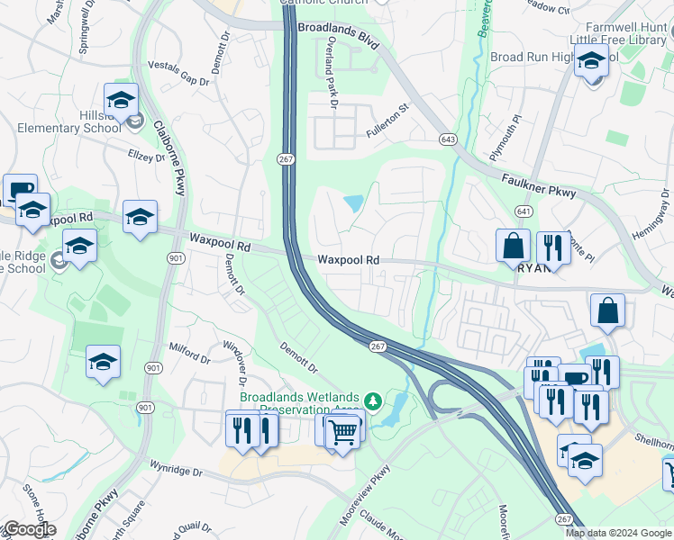 map of restaurants, bars, coffee shops, grocery stores, and more near 43292 Novi Terrace in Ashburn