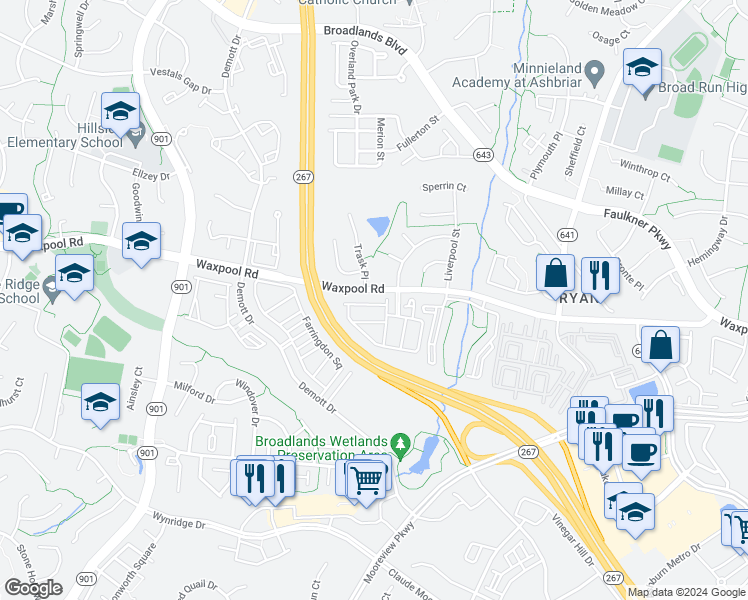 map of restaurants, bars, coffee shops, grocery stores, and more near 43310 Novi Terrace in Ashburn