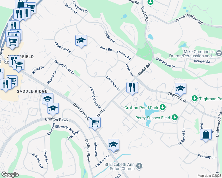 map of restaurants, bars, coffee shops, grocery stores, and more near 2805 Brite Court in Crofton