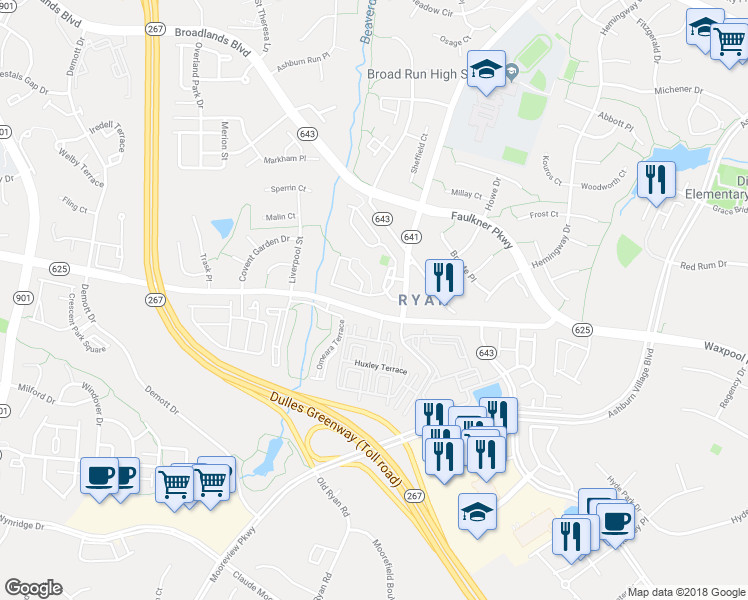 map of restaurants, bars, coffee shops, grocery stores, and more near 21706 Kings Crossing Terrace in Ashburn