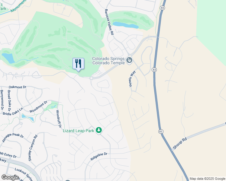 map of restaurants, bars, coffee shops, grocery stores, and more near 12629 Chianti Court in Colorado Springs