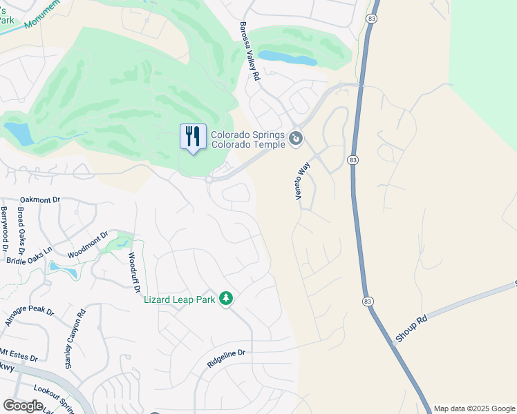 map of restaurants, bars, coffee shops, grocery stores, and more near 12629 Chianti Court in Colorado Springs