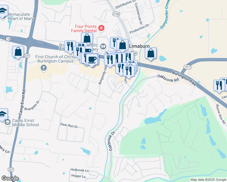 map of restaurants, bars, coffee shops, grocery stores, and more near 6298 Tanager Drive in Burlington