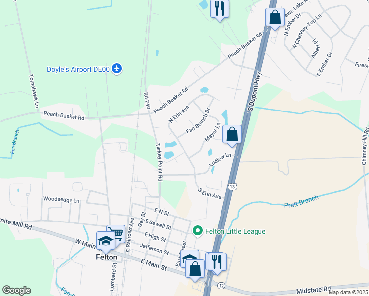 map of restaurants, bars, coffee shops, grocery stores, and more near in Felton