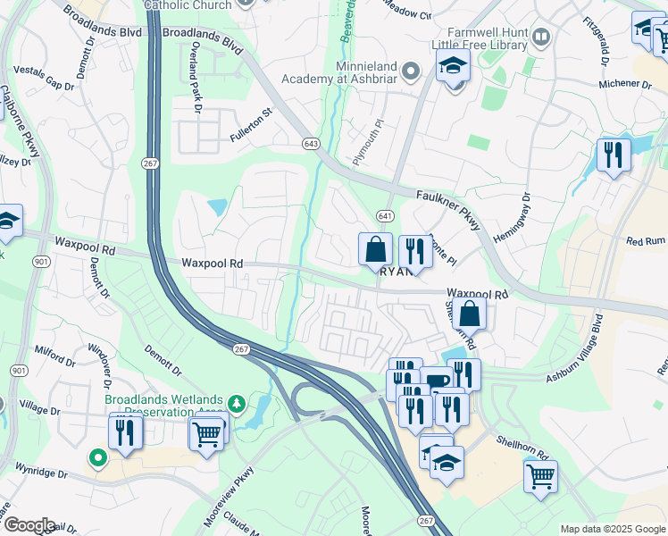 map of restaurants, bars, coffee shops, grocery stores, and more near 21726 Kings Crossing Terrace in Ashburn