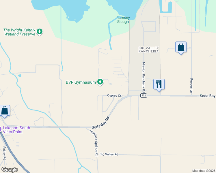 map of restaurants, bars, coffee shops, grocery stores, and more near 2936 Park View Drive in Lakeport
