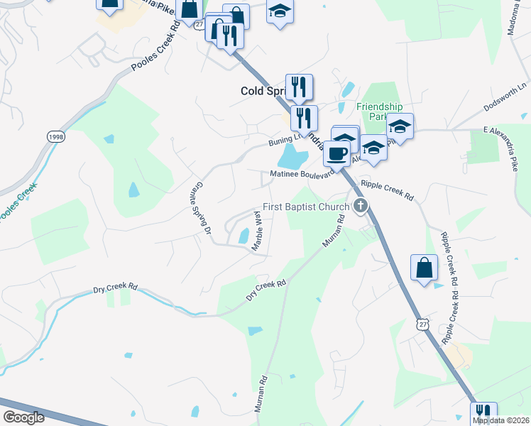 map of restaurants, bars, coffee shops, grocery stores, and more near 5881-5909 Boulder View in Cold Spring