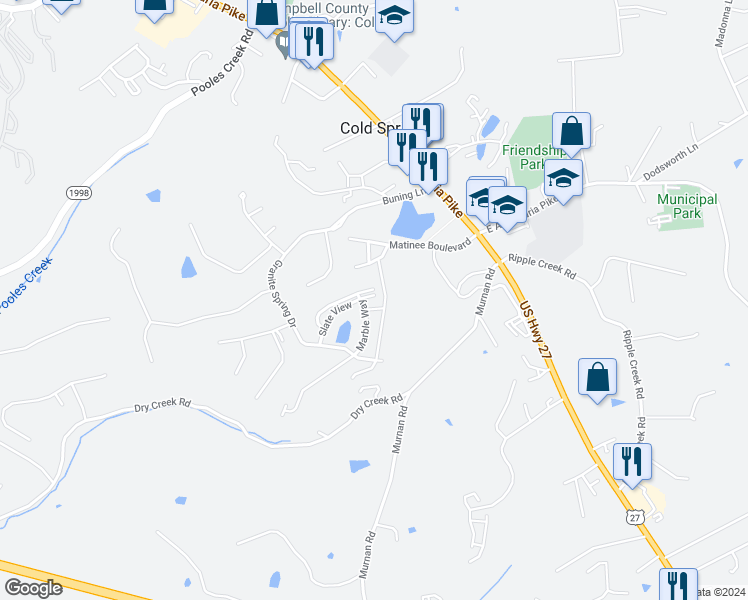 map of restaurants, bars, coffee shops, grocery stores, and more near 849-877 Slate View in Cold Spring