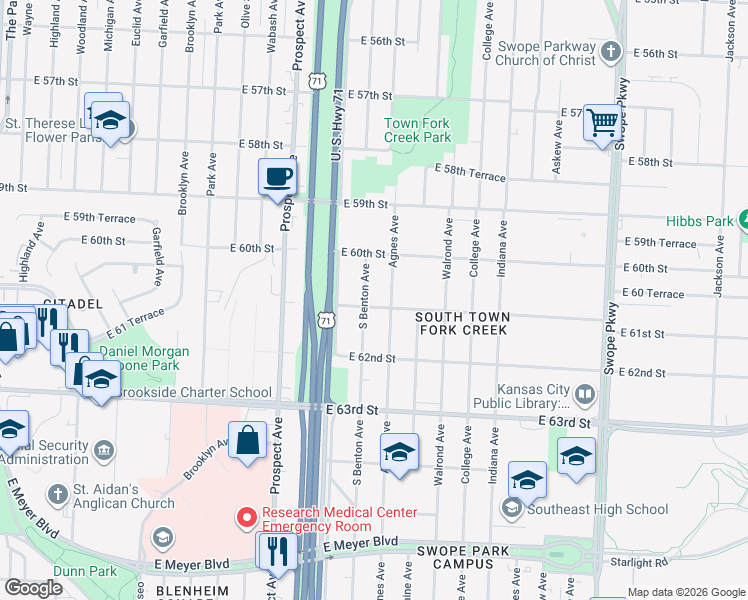 map of restaurants, bars, coffee shops, grocery stores, and more near in Kansas City