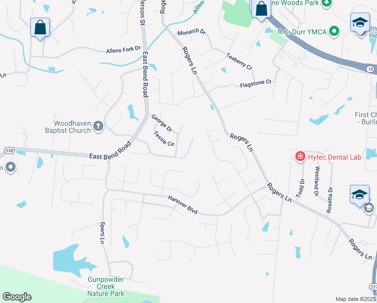 map of restaurants, bars, coffee shops, grocery stores, and more near 2867 Douglas Drive in Burlington