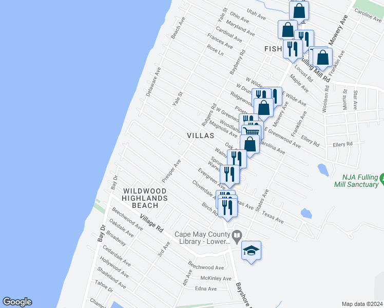 map of restaurants, bars, coffee shops, grocery stores, and more near 82 Warwick Road in Villas