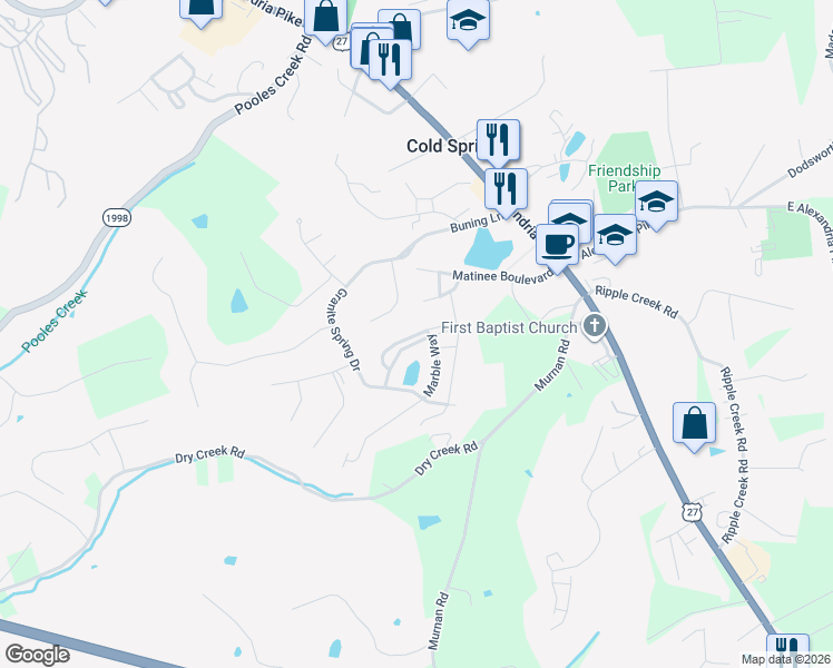 map of restaurants, bars, coffee shops, grocery stores, and more near 878 Flint Ridge in Cold Spring