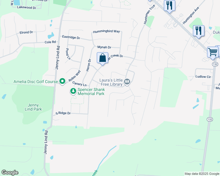 map of restaurants, bars, coffee shops, grocery stores, and more near 19 Partridge Drive in Amelia