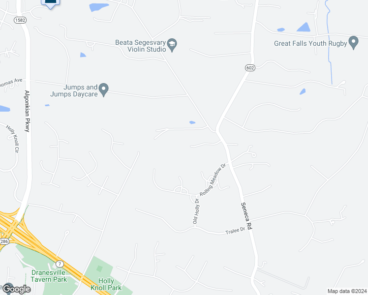 map of restaurants, bars, coffee shops, grocery stores, and more near 11617 Meadow Ridge Lane in Great Falls
