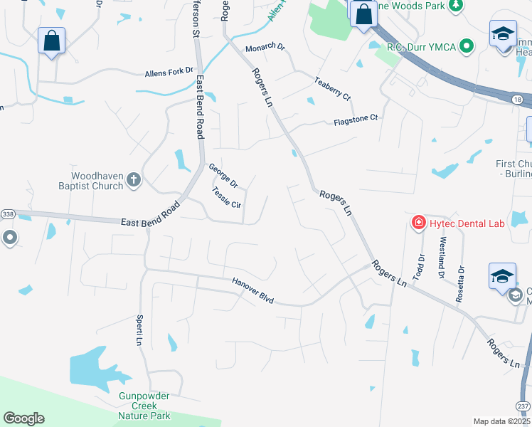 map of restaurants, bars, coffee shops, grocery stores, and more near 2867 Douglas Drive in Burlington