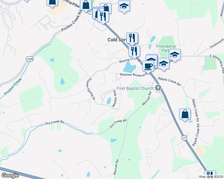 map of restaurants, bars, coffee shops, grocery stores, and more near 858 Flint Ridge in Cold Spring