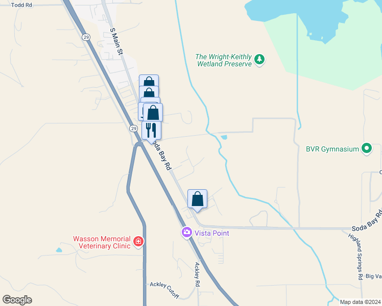 map of restaurants, bars, coffee shops, grocery stores, and more near 52 Soda Bay Road in Lakeport