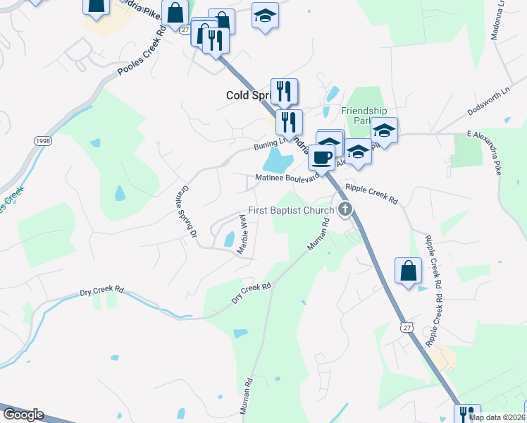 map of restaurants, bars, coffee shops, grocery stores, and more near 5881-5909 Boulder View in Cold Spring