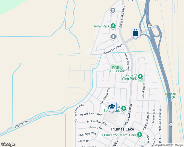 map of restaurants, bars, coffee shops, grocery stores, and more near 1133 Broad Acres Way in Plumas Lake