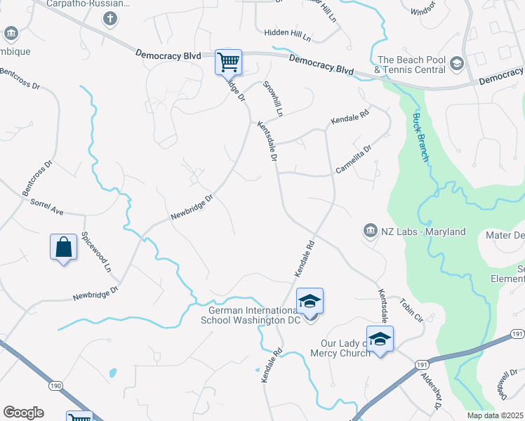 map of restaurants, bars, coffee shops, grocery stores, and more near 9838 Kentsdale Drive in Potomac