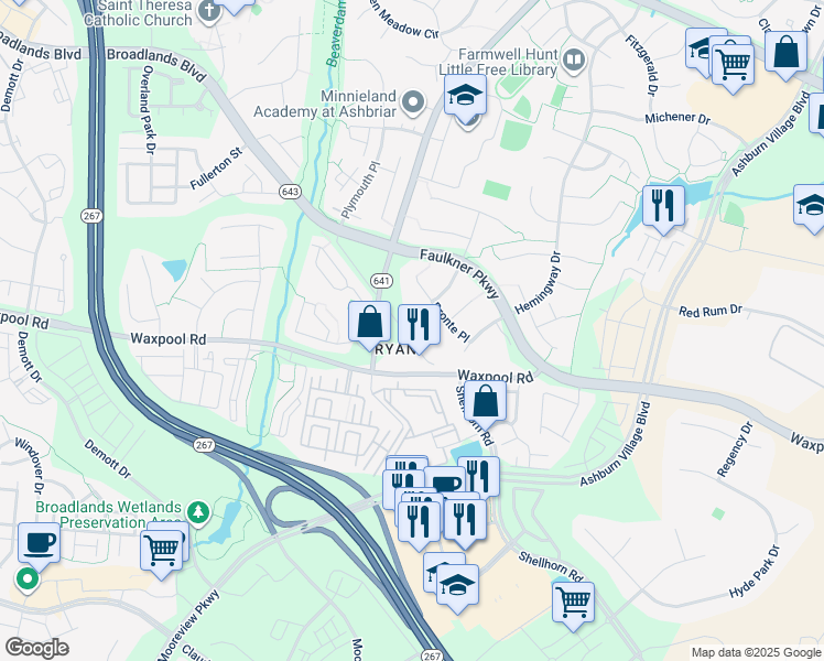 map of restaurants, bars, coffee shops, grocery stores, and more near 21700 Shellhorn Road in Ashburn