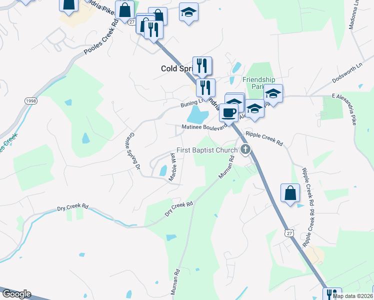map of restaurants, bars, coffee shops, grocery stores, and more near 5881-5909 Boulder View in Cold Spring
