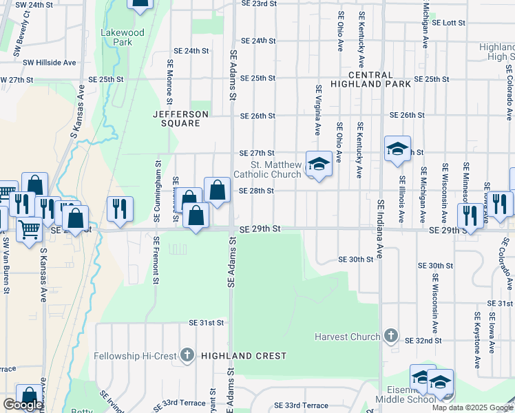 map of restaurants, bars, coffee shops, grocery stores, and more near 2816 Southeast Massachusetts Avenue in Topeka