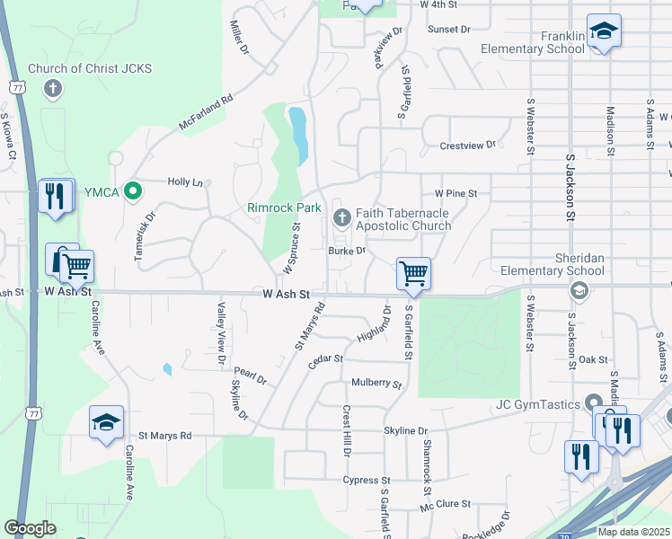 map of restaurants, bars, coffee shops, grocery stores, and more near 702 South Eisenhower Drive in Junction City