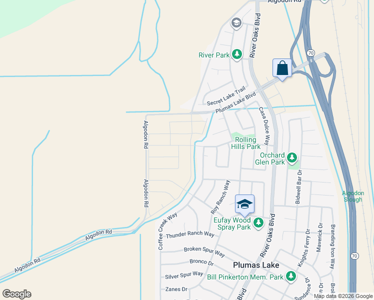map of restaurants, bars, coffee shops, grocery stores, and more near 1133 Broad Acres Way in Plumas Lake