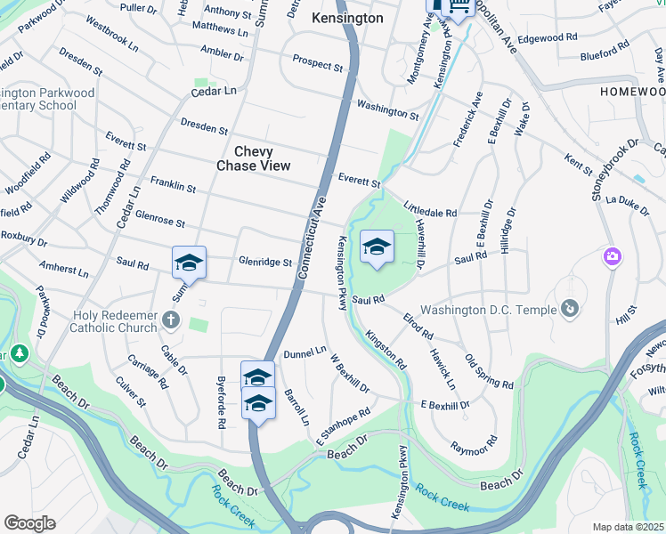 map of restaurants, bars, coffee shops, grocery stores, and more near 9810 Kensington Parkway in Kensington