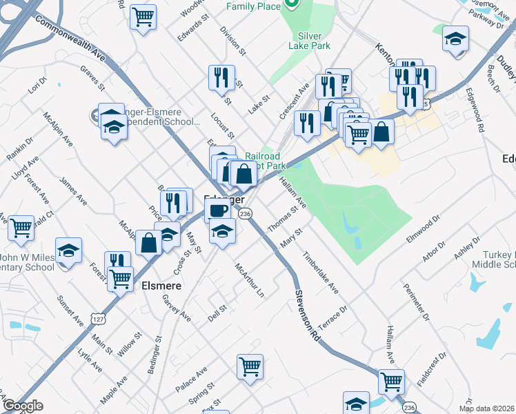 map of restaurants, bars, coffee shops, grocery stores, and more near 103 Timberlake Avenue in Erlanger