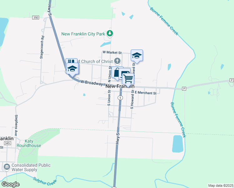 map of restaurants, bars, coffee shops, grocery stores, and more near 108 Missouri 5 in New Franklin