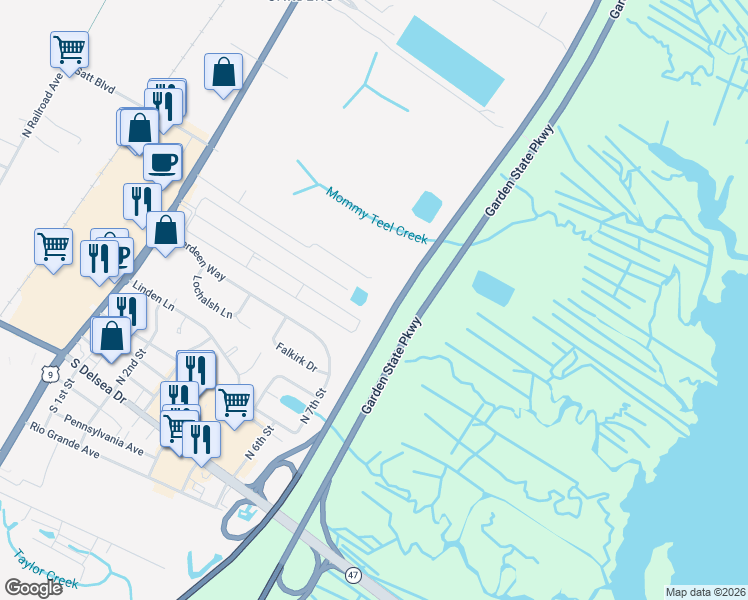 map of restaurants, bars, coffee shops, grocery stores, and more near 3160 9 South in CAPE MAY CH