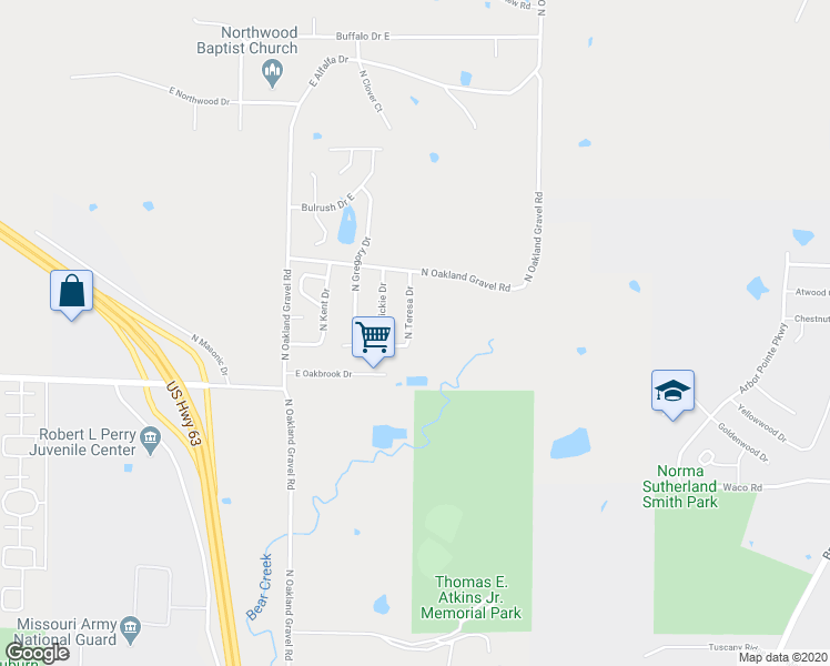 map of restaurants, bars, coffee shops, grocery stores, and more near 5904 North Teresa Drive in Columbia