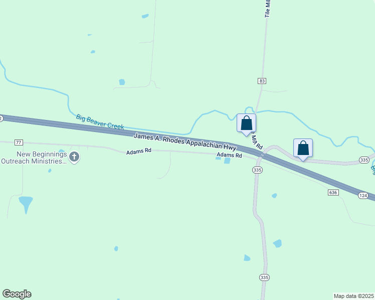 map of restaurants, bars, coffee shops, grocery stores, and more near 3425 Adams Road in Beaver